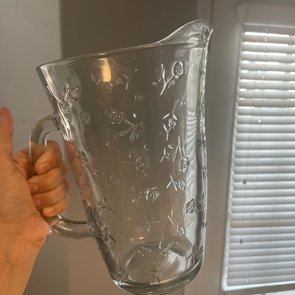 Anchor Hocking Clear Glass Floral Pitcher